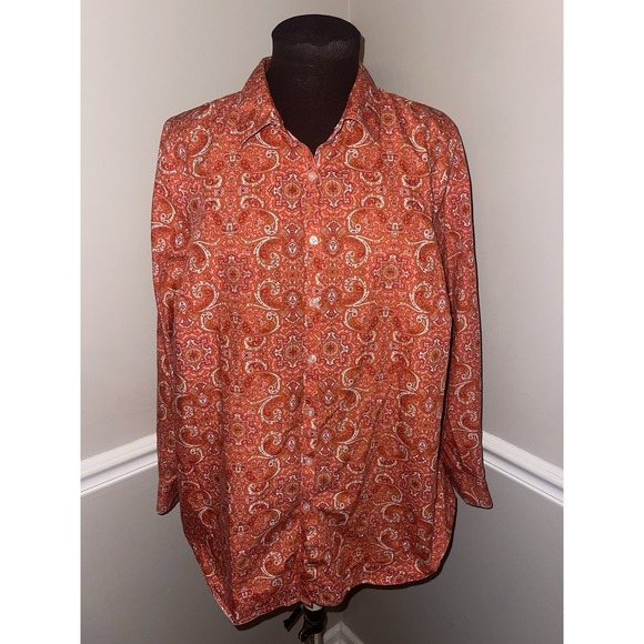 Lands' End Tops - Lands' End Womens Plus Size Paisley Button Up Shirt Orange Pink Size 22W